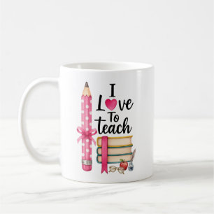 Caneca De Café Eu Adoro Ensinar Lápis Colorido e Livros Tipografi