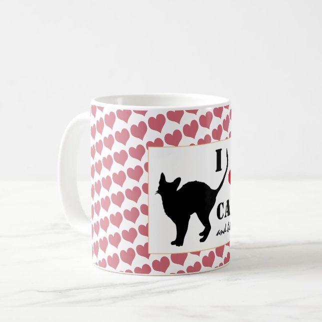 Caneca De Café Eu adoro Gatos e Gato Negro Café / Coração (Frente Esquerda)