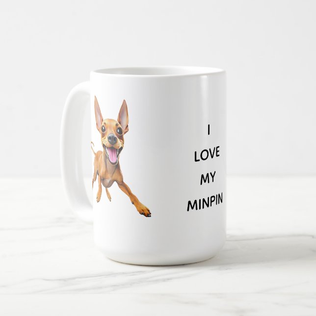 Caneca De Café EU ADORO MEU pai mindinho mindinho de pinscher cão (Frente Esquerda)