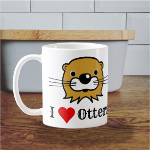 Caneca De Café Eu Adoro Otters. Apreciação Externa