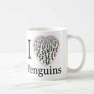 Caneca De Café Eu adoro pinguins, copa de coração rosa