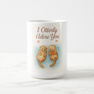 Caneca De Café Eu Adoro Totalmente Você – Fofa Aquarela de Lontra