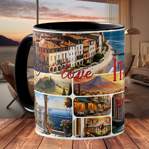 Caneca De Café Eu Amo a Colagem de Fotos de Viagem da Itália 