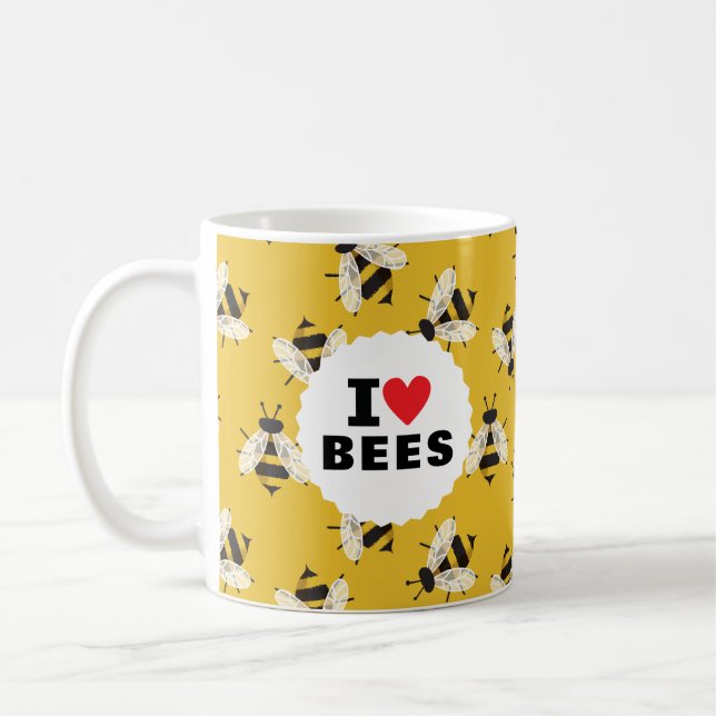 Caneca De Café Eu Amo Abelhas Cortadas De Amarelo (Esquerda)