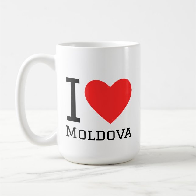 Caneca De Café Eu amo adesivo quadrado da moldávia (Esquerda)