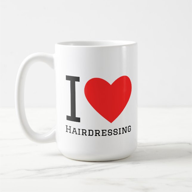 Caneca De Café Eu amo adesivo quadrado de cabeleireiro (Esquerda)