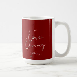 Caneca De Café "Eu amo amar você" Manuscrito Branco no Vermelho