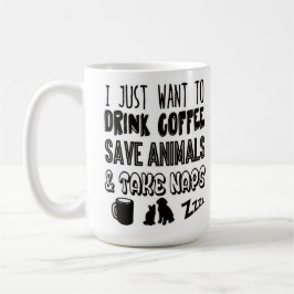 Caneca De Café Eu amo animais do café e Naps tipografia