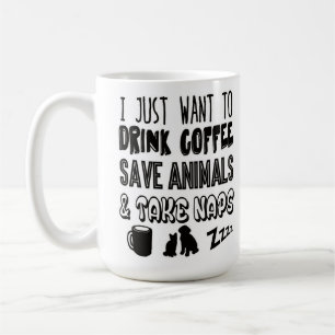 Caneca De Café Eu amo animais do café e Naps tipografia