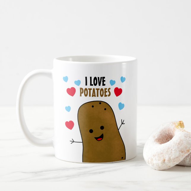 Caneca De Café Eu Amo Batatas (Com Donut)