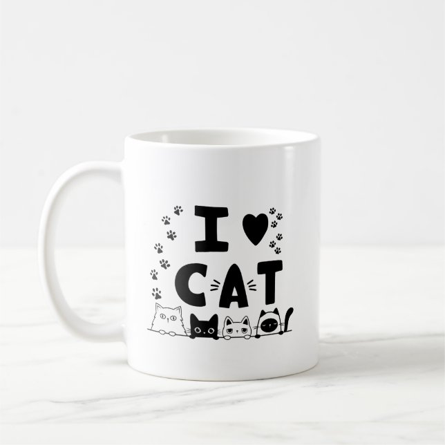 Caneca De Café Eu Amo Cats Mug - Impressão de Café Bonito - Prese (Esquerda)