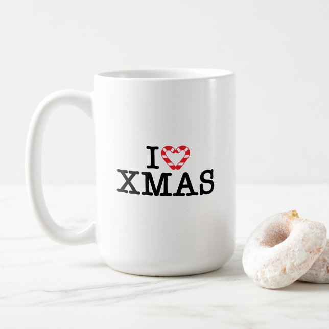 Caneca De Café Eu Amo Coração de Cana de Natal (Com Donut)