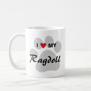 Caneca De Café Eu amo (coração) meu gato Pawprint de Ragdoll