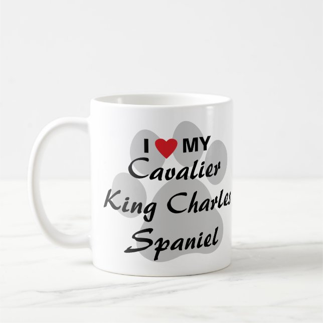 Caneca De Café Eu amo (coração) meu Spaniel de rei Charles (Esquerda)