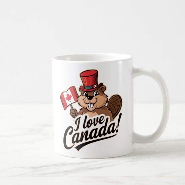 Caneca De Café Eu amo Design de castor do Canadá (Direita)