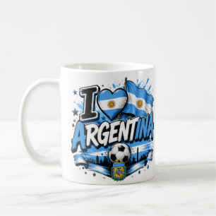 Caneca De Café Eu Amo Design de Futebol da Argentina   Argentino