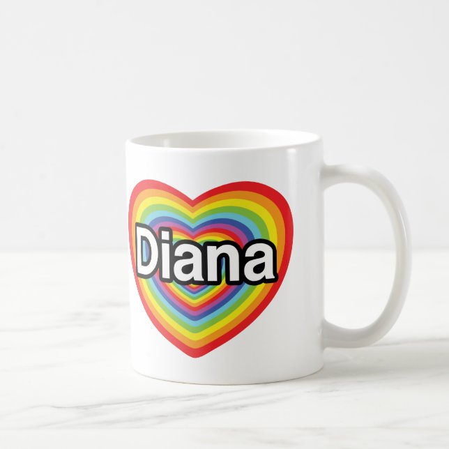 Caneca De Café Eu amo Diana: coração do arco-íris (Direita)