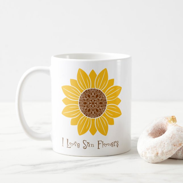 Caneca De Café Eu Amo Flores Sun Mug (Com Donut)