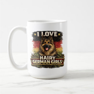 Caneca De Café Eu Amo Garotas Alemãs Peludas Humor Pastor Alemão