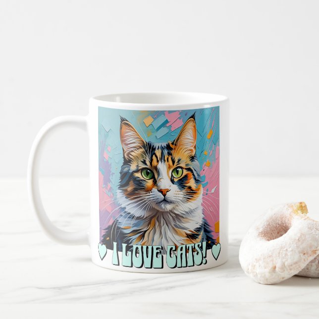 Caneca De Café Eu Amo Gatos! (Com Donut)