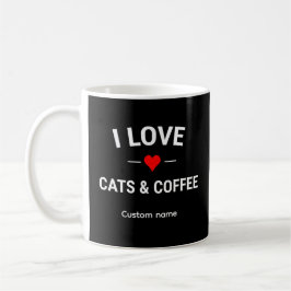 Caneca De Café Eu Amo Gatos e Café Lindo Nome Personalizado Mãe d
