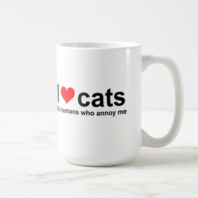 Caneca De Café Eu amo gatos, são os humanos que me irritam Mug (Direita)