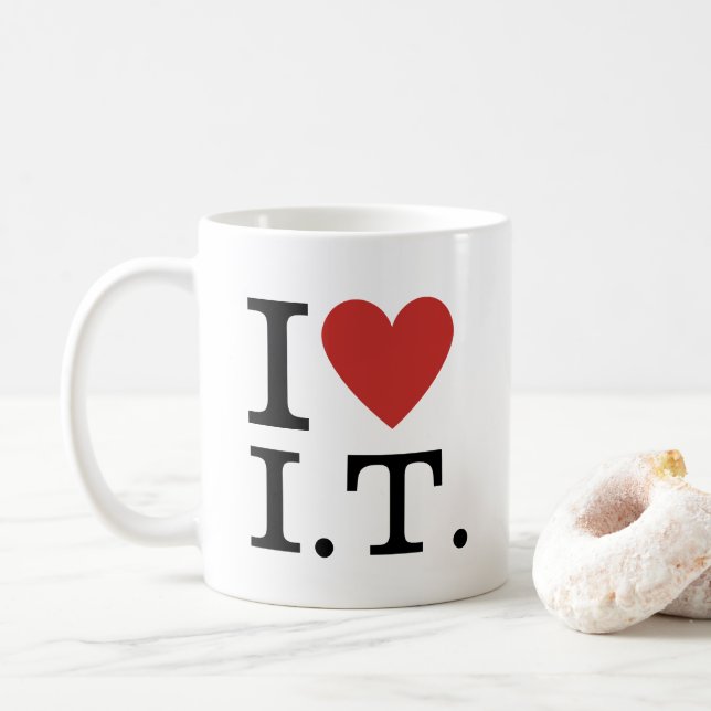 Caneca De Café Eu ❤️ Amo I.T. PERSONALIZÁVEL  (Com Donut)
