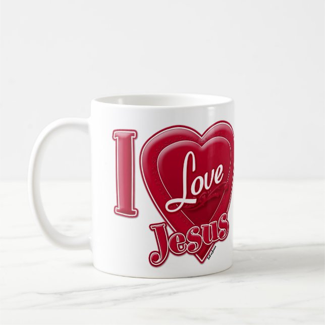 Caneca De Café Eu Amo Jesus Coração Vermelho (Esquerda)