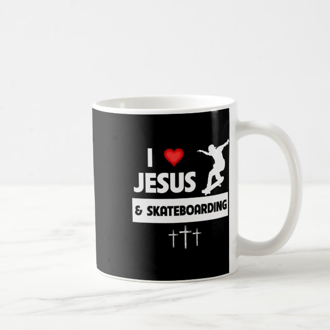 Caneca De Café Eu Amo Jesus E Skateboarding Truques De Skate (Direita)