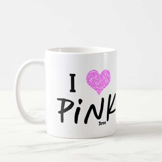 Caneca De Café Eu amo Love Rosa Personalizado Chic Personalizado (Esquerda)