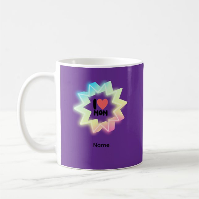Caneca De Café Eu Amo Mãe Estrela Colorida Neon (Esquerda)