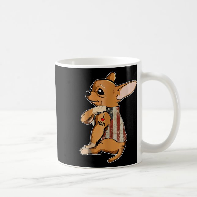 Caneca De Café Eu Amo Mamãe Tatto Chihuahua Camiseta de cão Ameri (Direita)