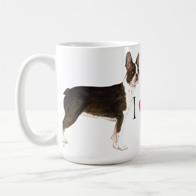 Caneca De Café Eu amo meu Boston Terrier (Esquerda)