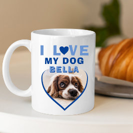 Caneca De Café Eu amo meu cachorro Blue Heart Foto Nome do Cachor