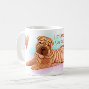 Caneca De Café Eu Amo Meu Cão De Cartoon Personalizado Do Shar-P