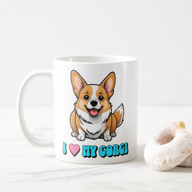 Caneca De Café Eu Amo Meu Corgi (Com Donut)