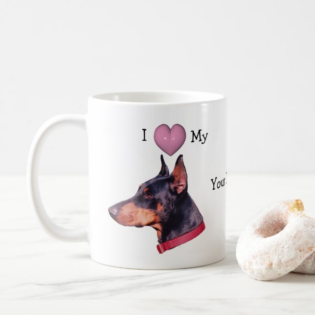 Caneca De Café Eu Amo Meu Doberman Personalizado (Com Donut)