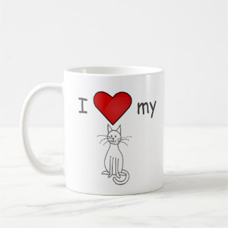 Caneca De Café Eu Amo Meu Gato- Branco
