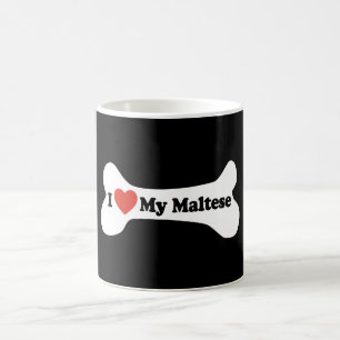 Caneca De Café Eu amo meu maltês - osso de cão