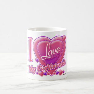 Caneca De Café Eu amo meu Namorada rosa/roxo - corações