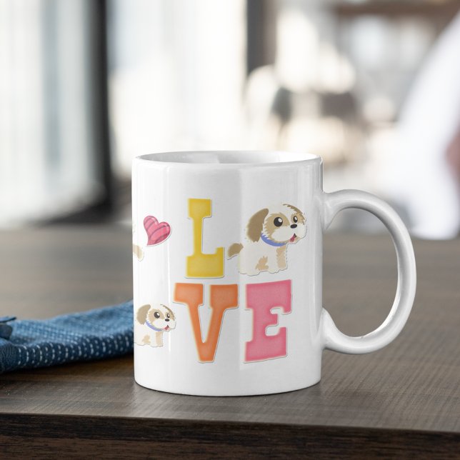 Caneca De Café Eu Amo Meu Pet De Cachorro Shih Tzu Brilhando (Criador carregado)