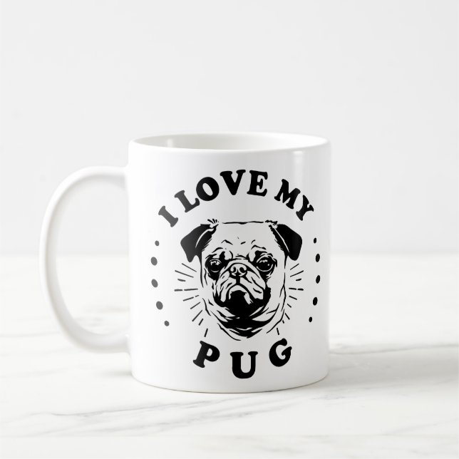 Caneca De Café Eu Amo Meu Pug (Esquerda)
