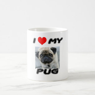 CANECA DE CAFÉ EU AMO MEU PUG - ADICIONE SUA PRÓPRIA FOTO -