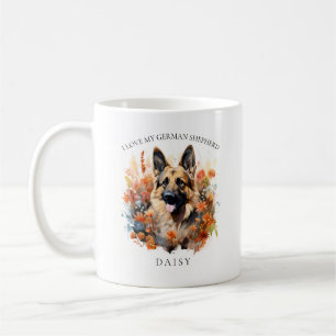 Caneca De Café Eu Amo Meu Retrato De Cachorro Floral German sheph