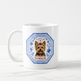 Caneca De Café Eu Amo Meu Yorkie Elegante Chinoiserie Azul
