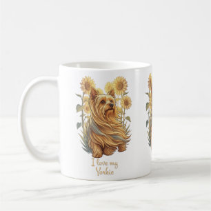 Caneca De Café Eu Amo Meu Yorkie – Girassol Vintage Amante de Cãe
