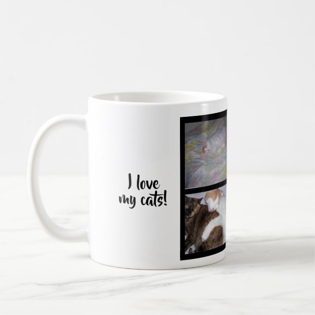 Caneca De Café Eu amo meus gatos com colagem da foto (Esquerda)