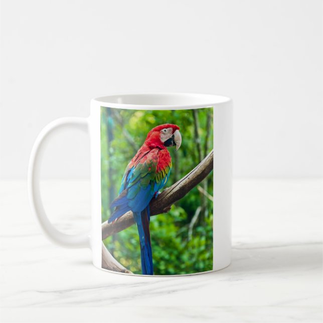 Caneca De Café Eu amo minha foto voada verde do Macaw (Esquerda)