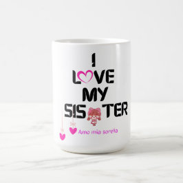 Caneca De Café Eu Amo Minha Irmã - Design Cardíaca Bilíngue