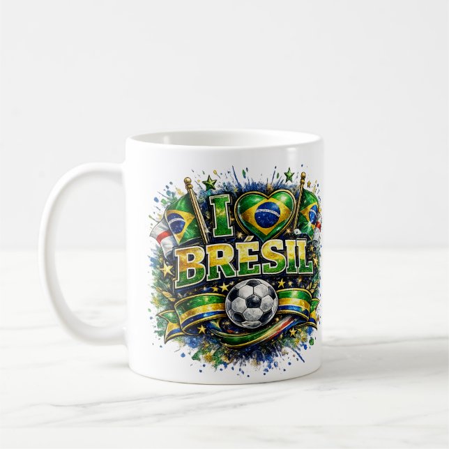 Caneca De Café Eu amo o Fã de Futebol Brasil 2026  (Esquerda)